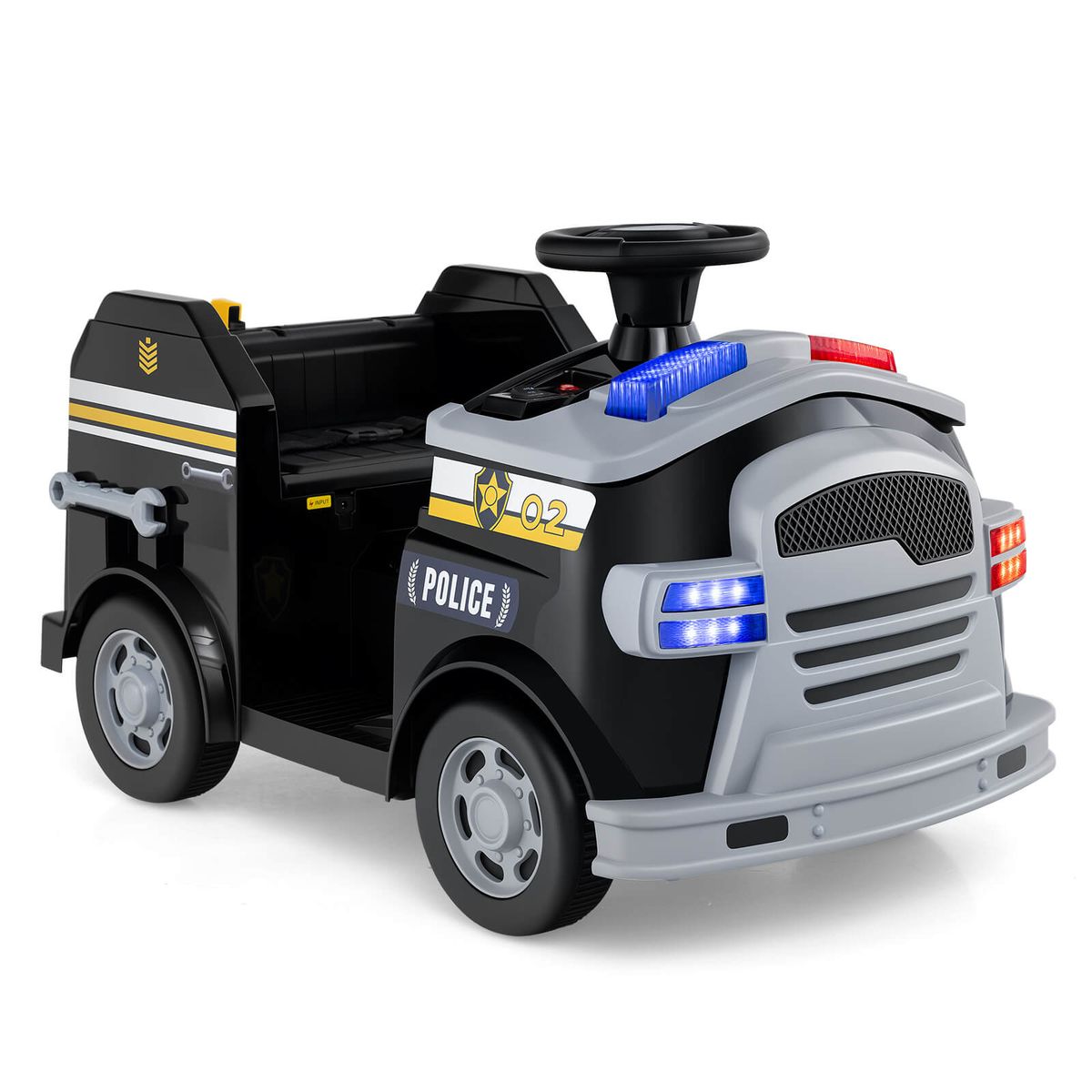 12V Kids' Ride-On Toy Emergency Vehicle with 30W Motor - Black