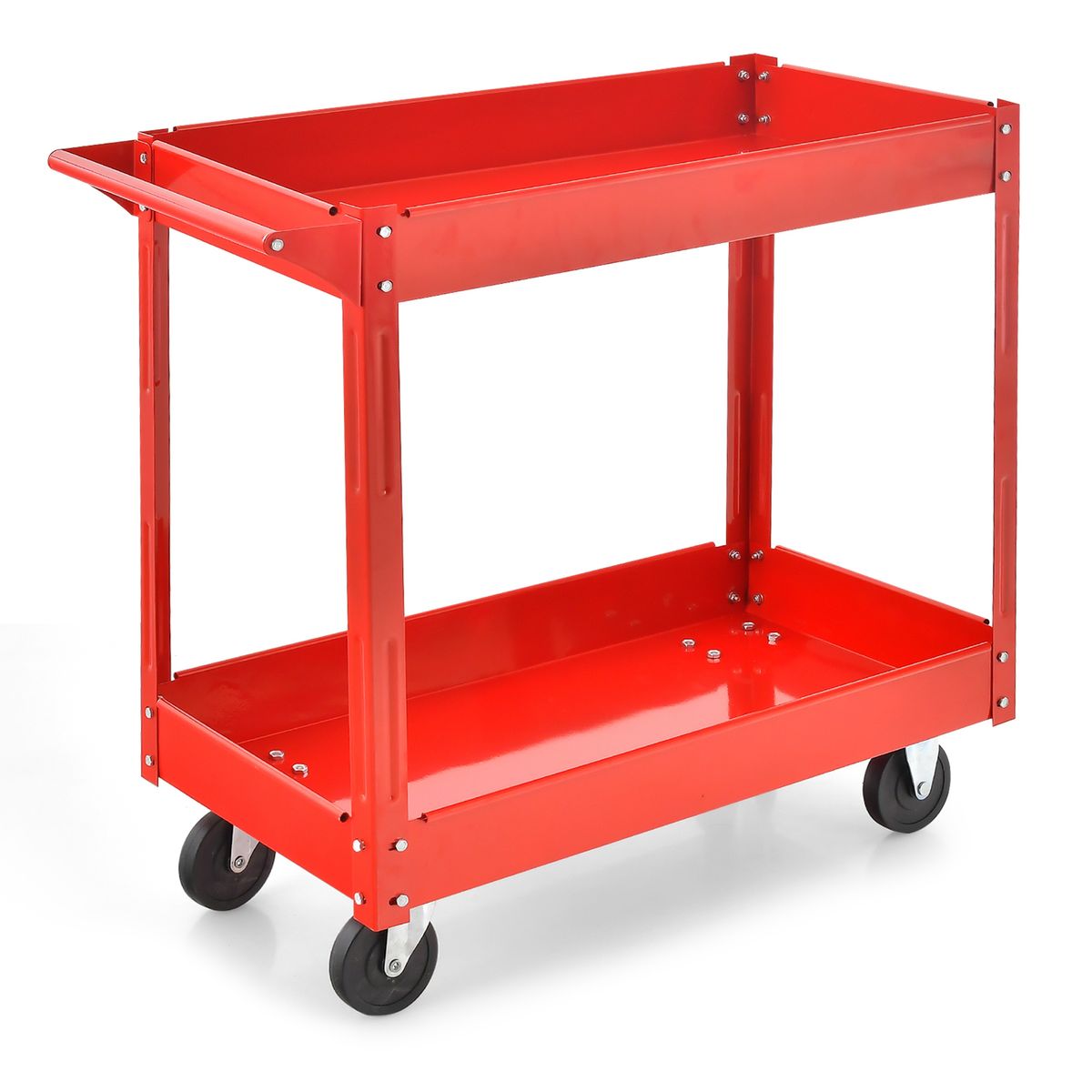2-Tier Utility Cart with Handle and Heavy-Duty Metal Frame - Red