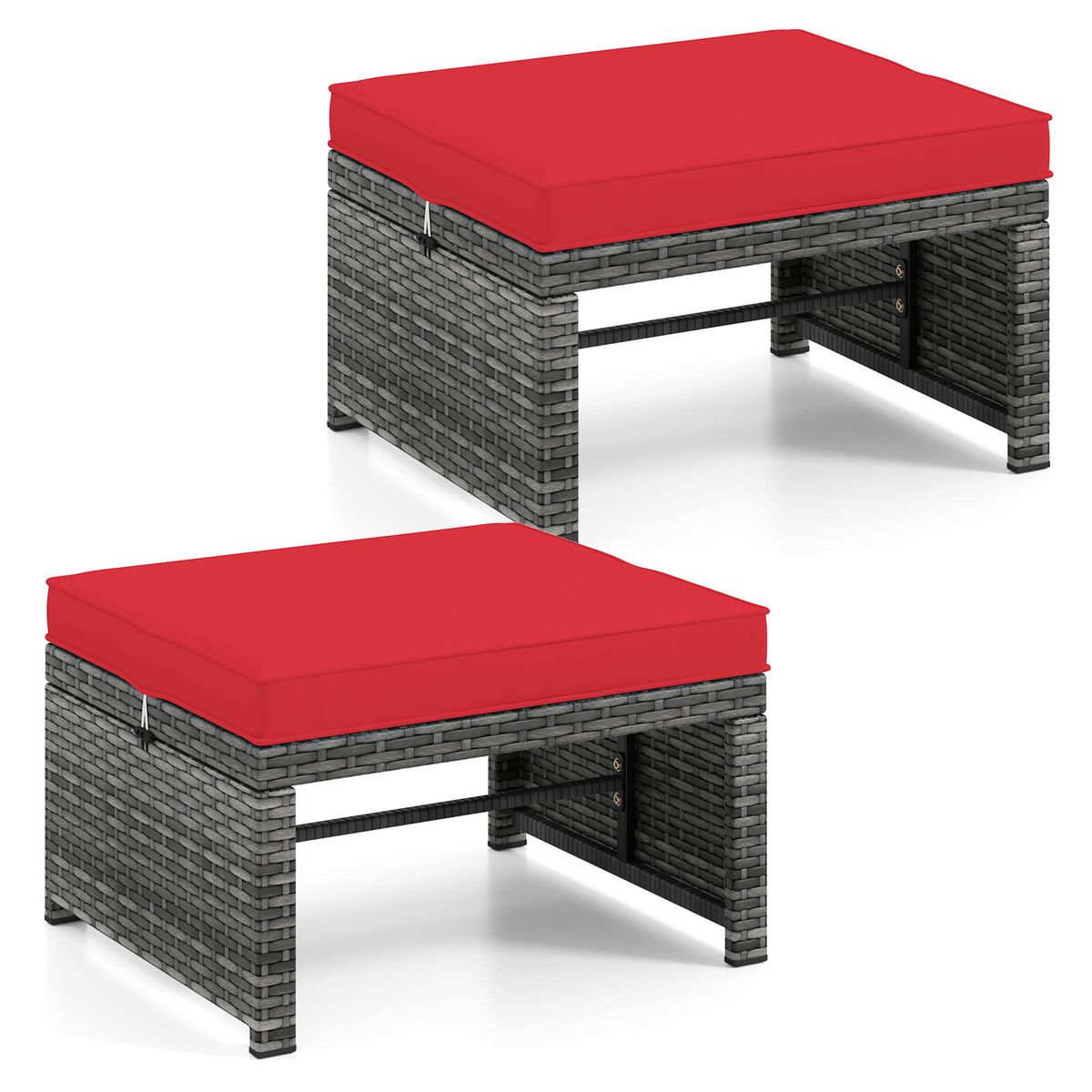 Patio Ottomans with Removable Cushions - Red