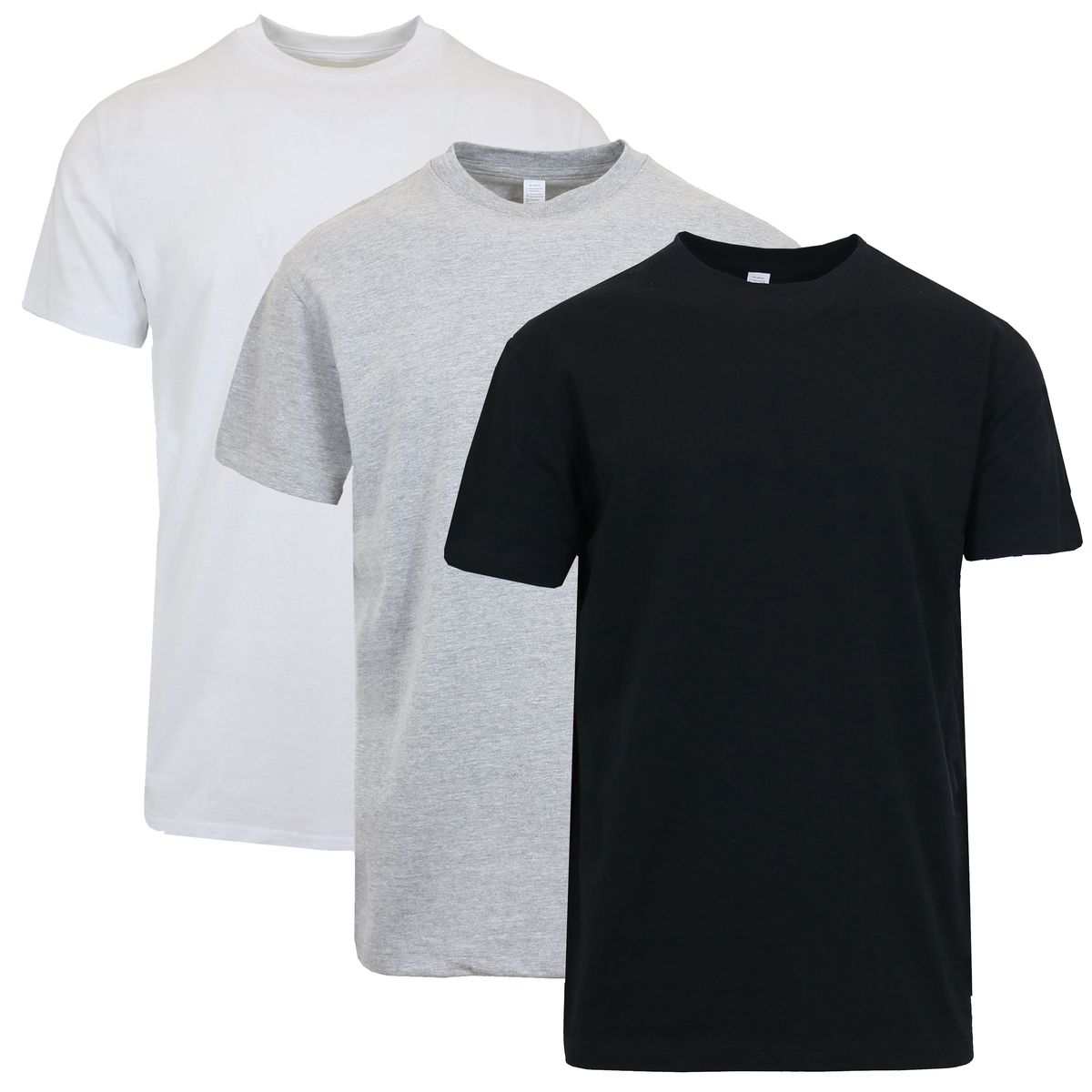 Men's Short Sleeve Crew Neck Cotton Tee (3-Pack) - FR202 / BK-WH-HG / XL