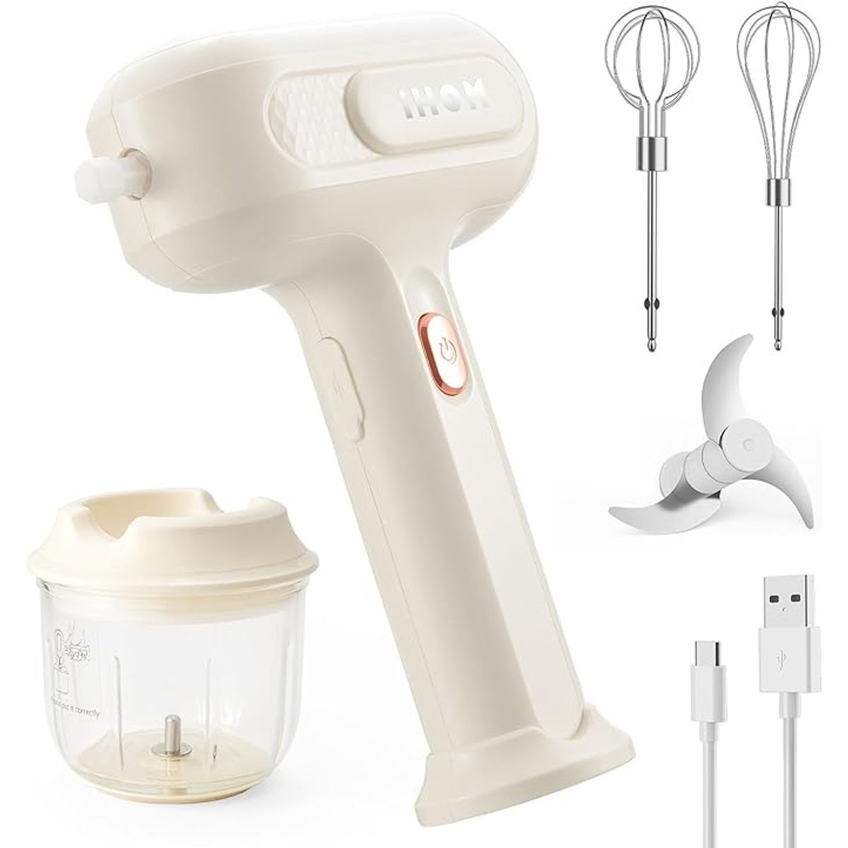 3-in-1 Electric Hand Mixer with 3 Speeds and Garlic Chopper - 3-in-1 Electric Hand Mixer