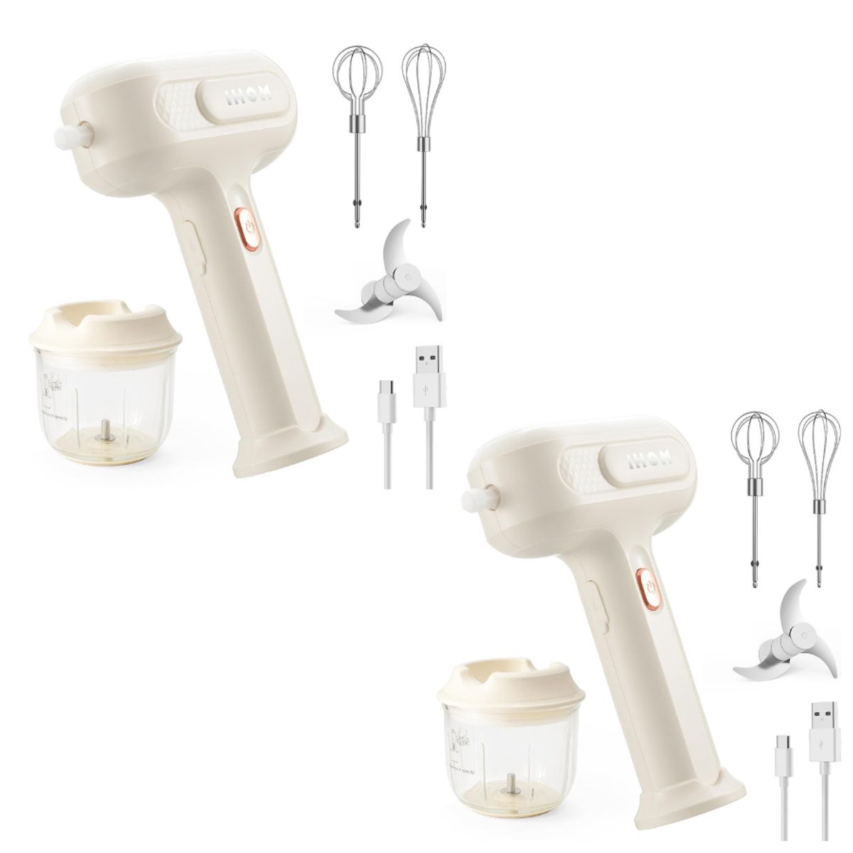 3-in-1 Electric Hand Mixer with 3 Speeds and Garlic Chopper - 3-in-1 Electric Hand Mixer 2-Pack