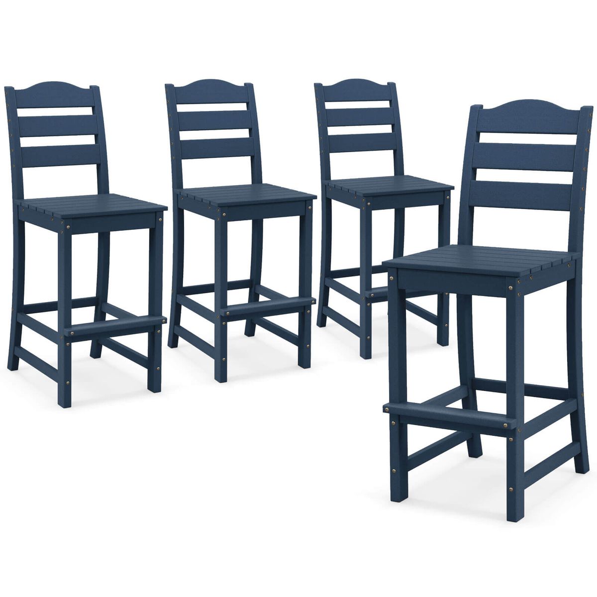 Outdoor Patio Bar Stool with Slatted Design - Navy, 4-Piece