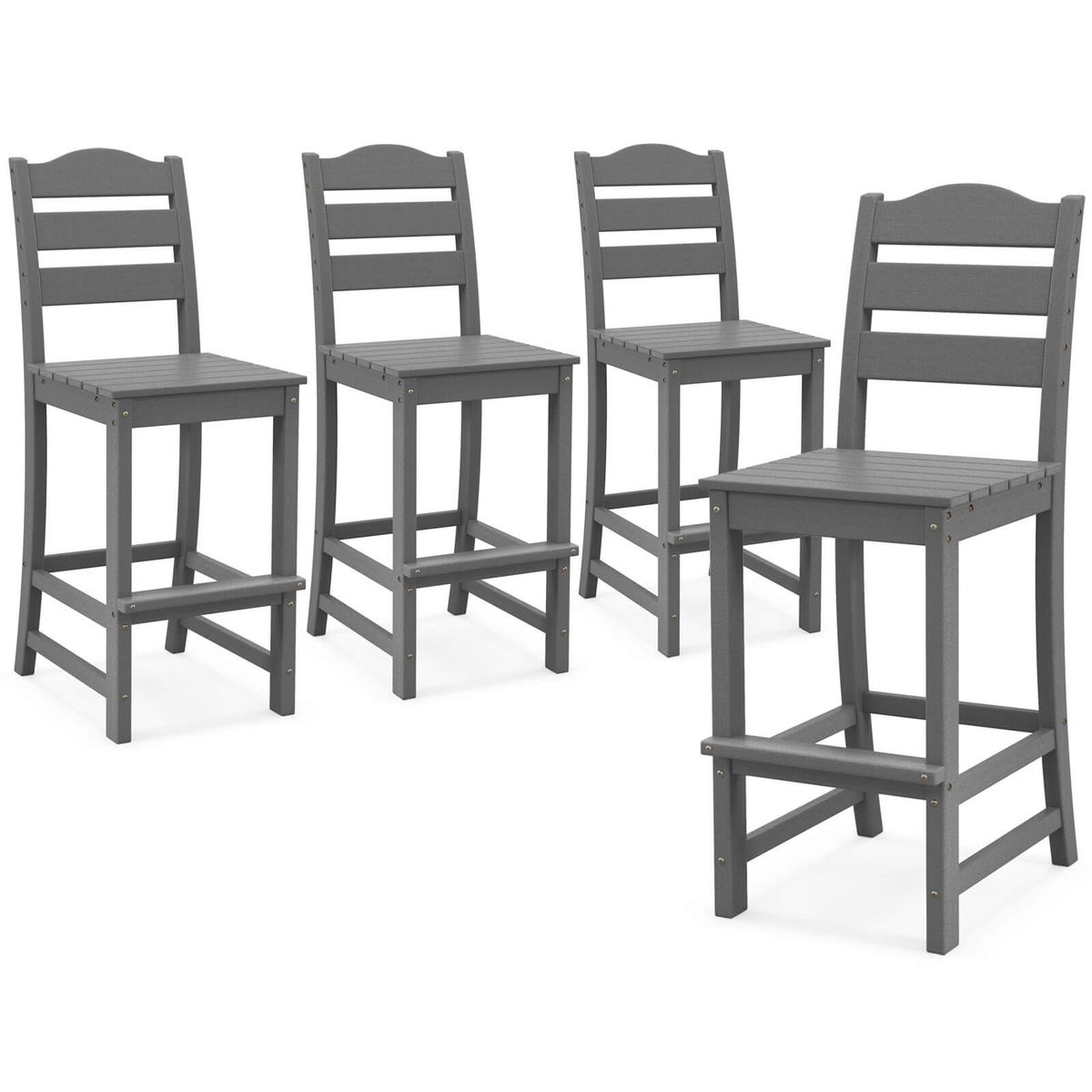 Outdoor Patio Bar Stool with Slatted Design - Gray, 4-Piece