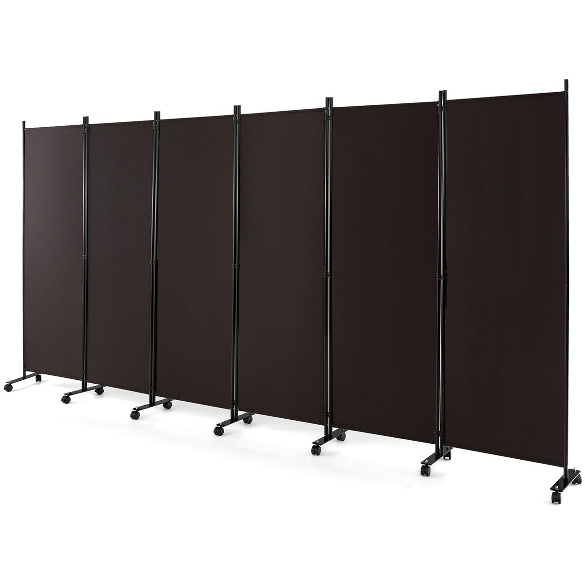 6-Panel 5.7-Foot Tall Rolling Room Divider on Wheels - Privacy Screen-BN