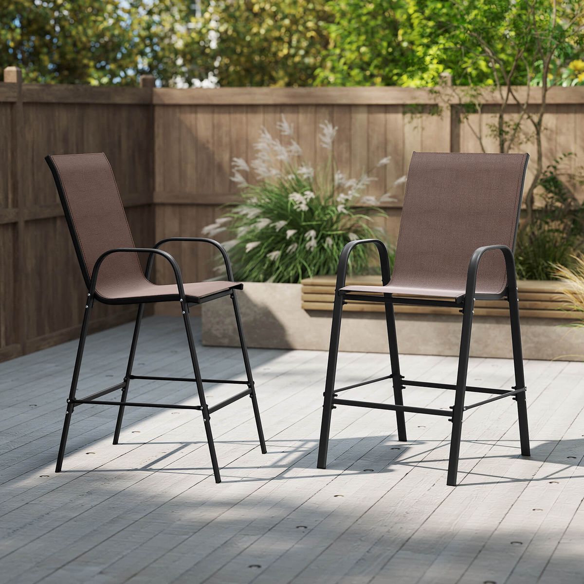 Outdoor Bar Height Stools with Armrests (Set of 2) - Bar Stool-BR