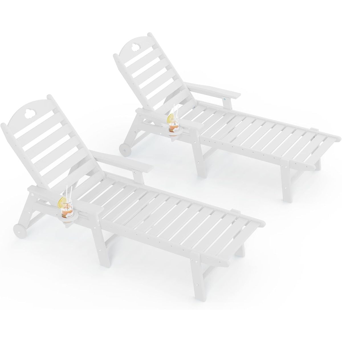 Patio Lounge Chair with Cup Holder and Adjustable Backrest - White