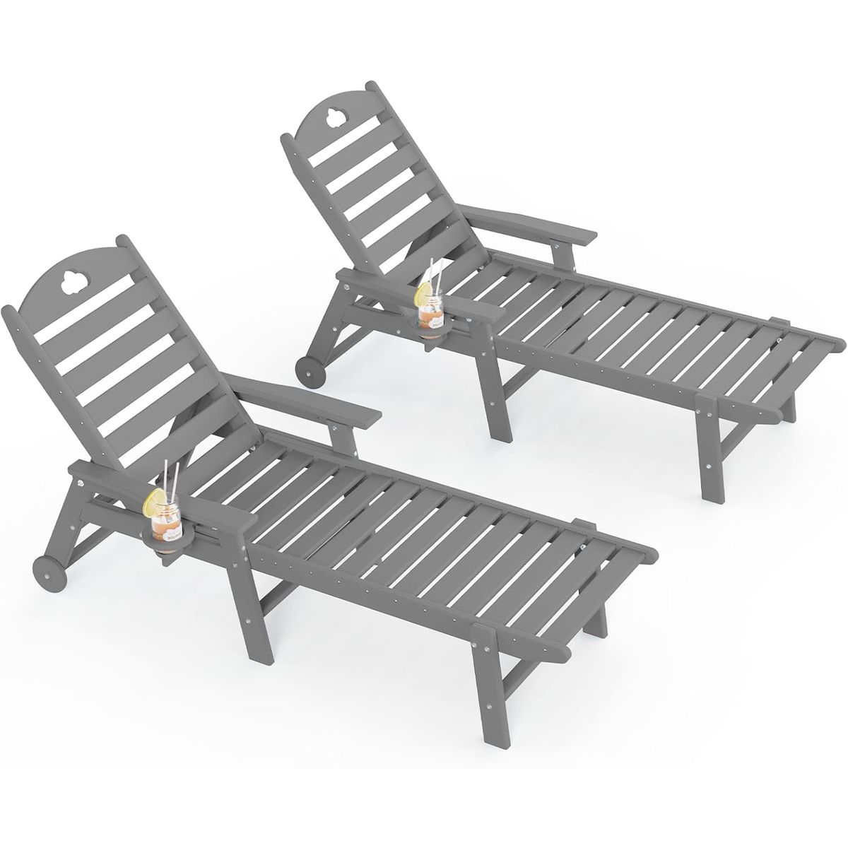 Patio Lounge Chair with Cup Holder and Adjustable Backrest - Gray