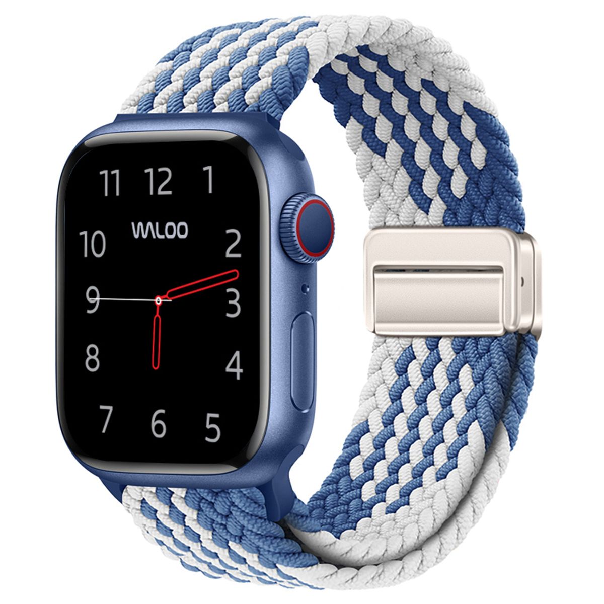 Braided Nylon Magnetic Loop Band for All Apple Watch Series - Blue/White - 44/45/46/49mm