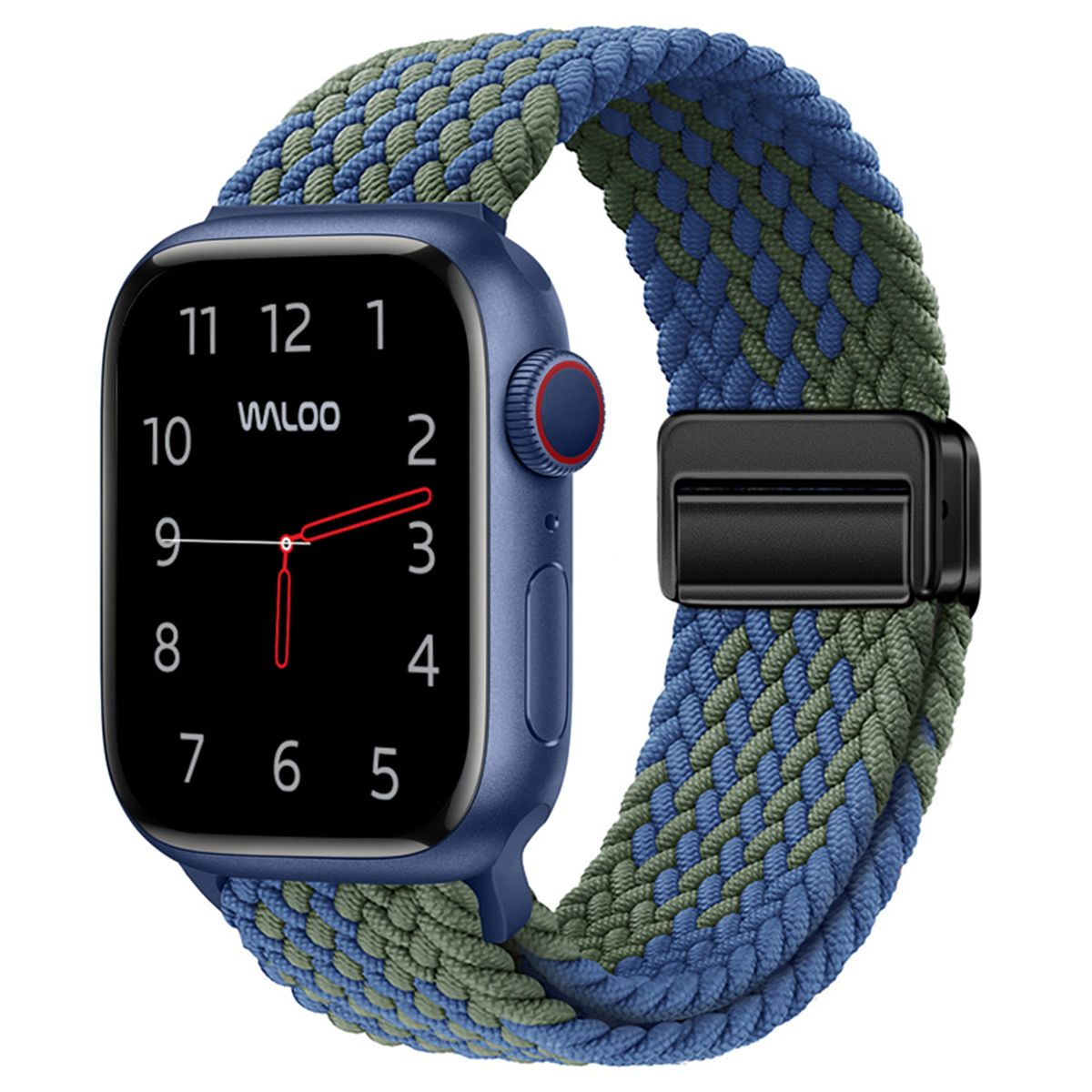 Braided Nylon Magnetic Loop Band for All Apple Watch Series - Blue/Green - 44/45/46/49mm