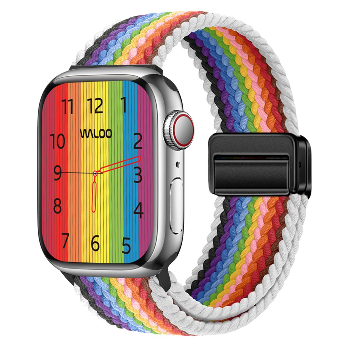 Braided Nylon Magnetic Loop Band for All Apple Watch Series - White Rainbow - 40/41/42mm
