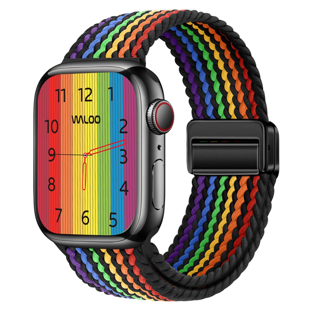 Braided Nylon Magnetic Loop Band for All Apple Watch Series - Black Rainbow - 40/41/42mm