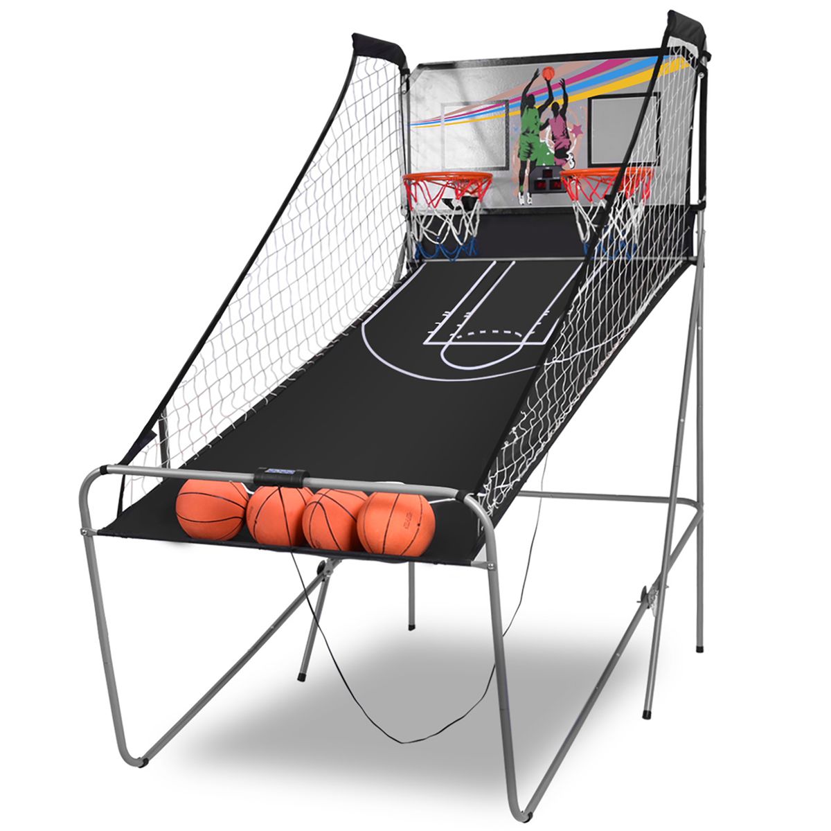 Indoor Double Electronic Basketball Arcade Game with 4 Balls - Gray