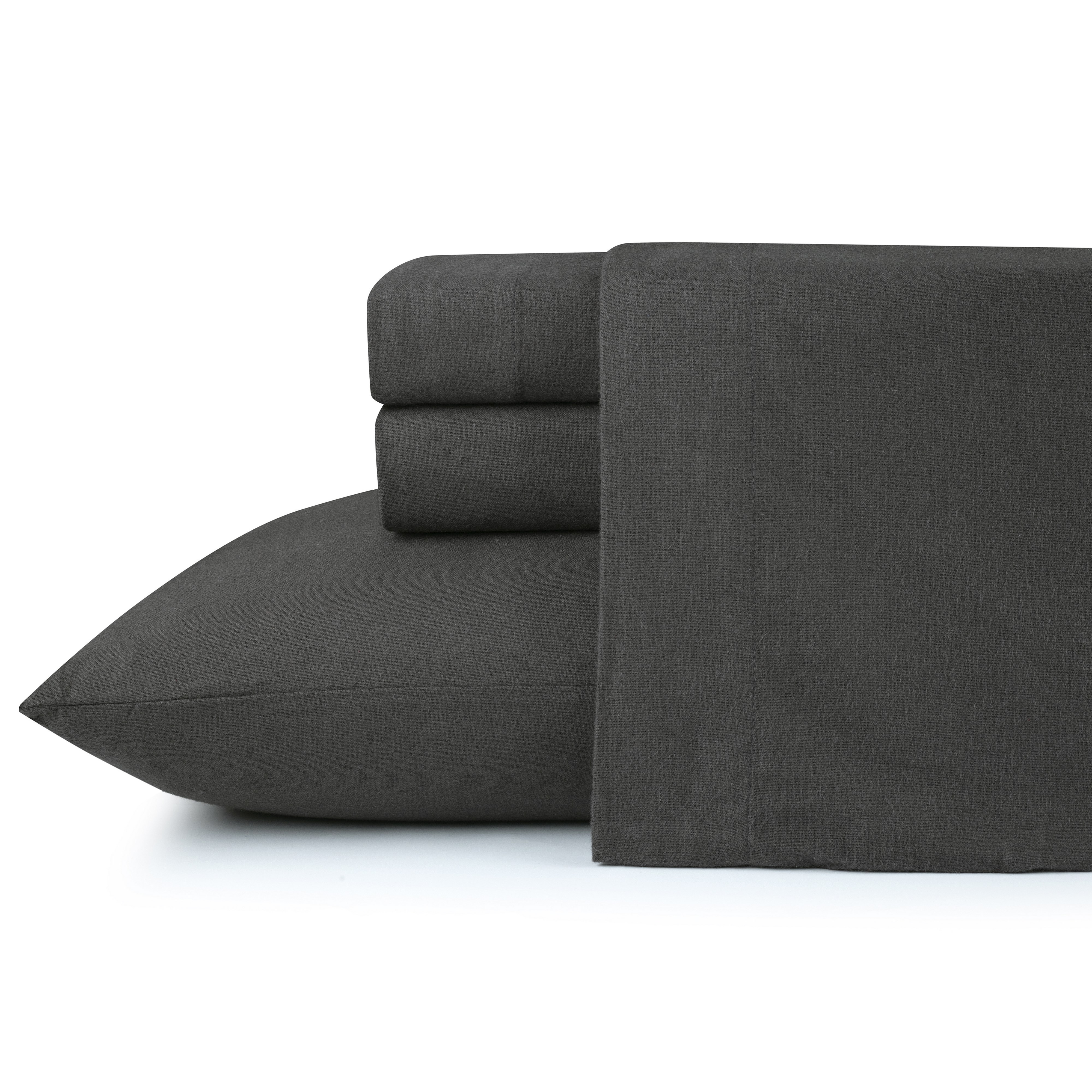 Kathy Ireland 100% Turkish Cotton Solid Flannel Sheet Set - TwinXL- Charcoal