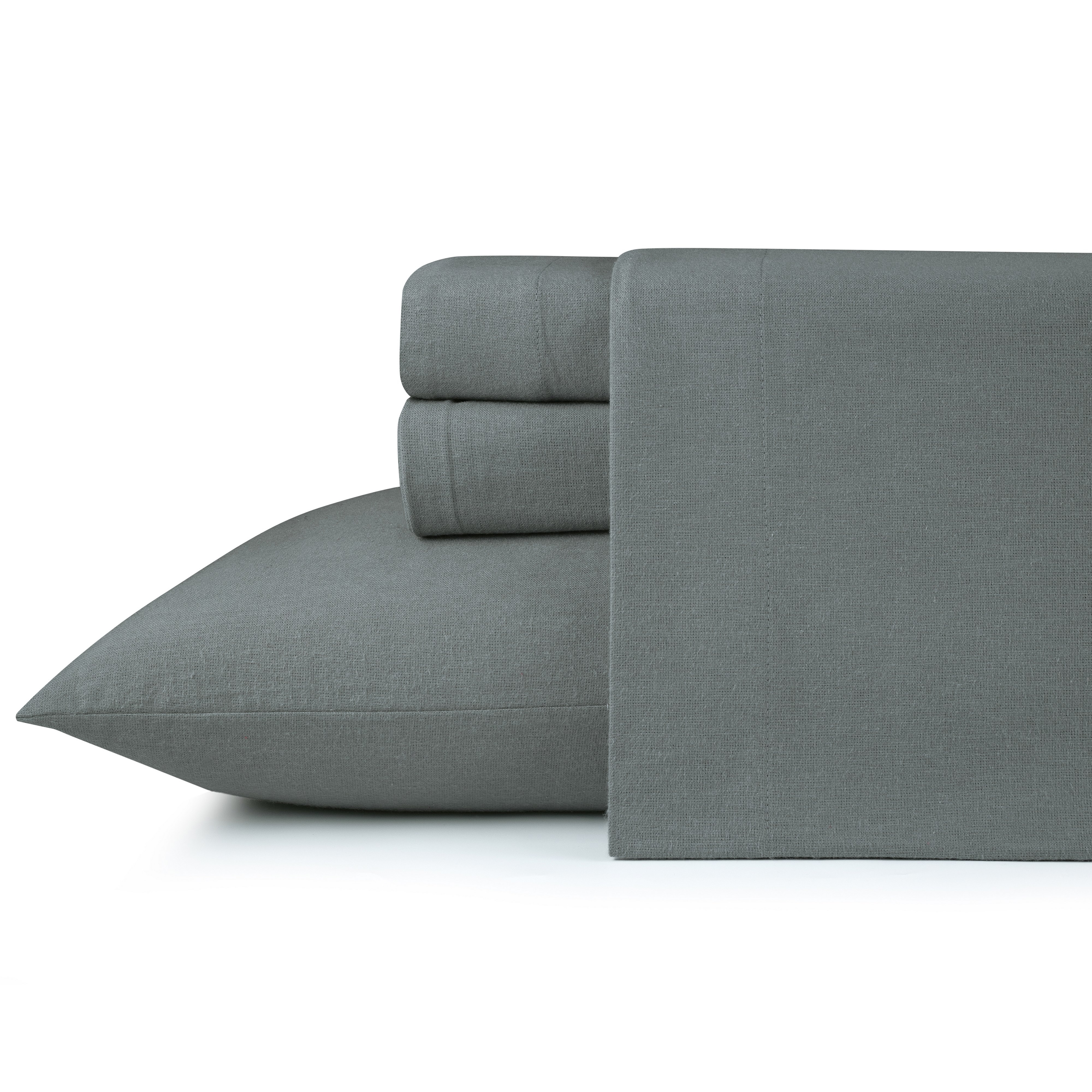 Kathy Ireland 100% Turkish Cotton Solid Flannel Sheet Set - Queen- Silver
