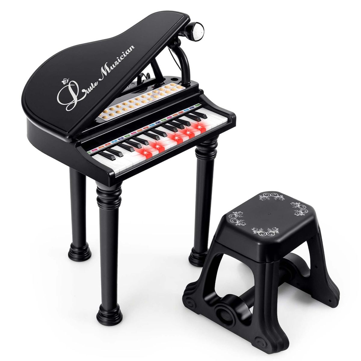 Kids' 31-Key Keyboard with Stool & Piano Lid - Keys Kids Piano-Black