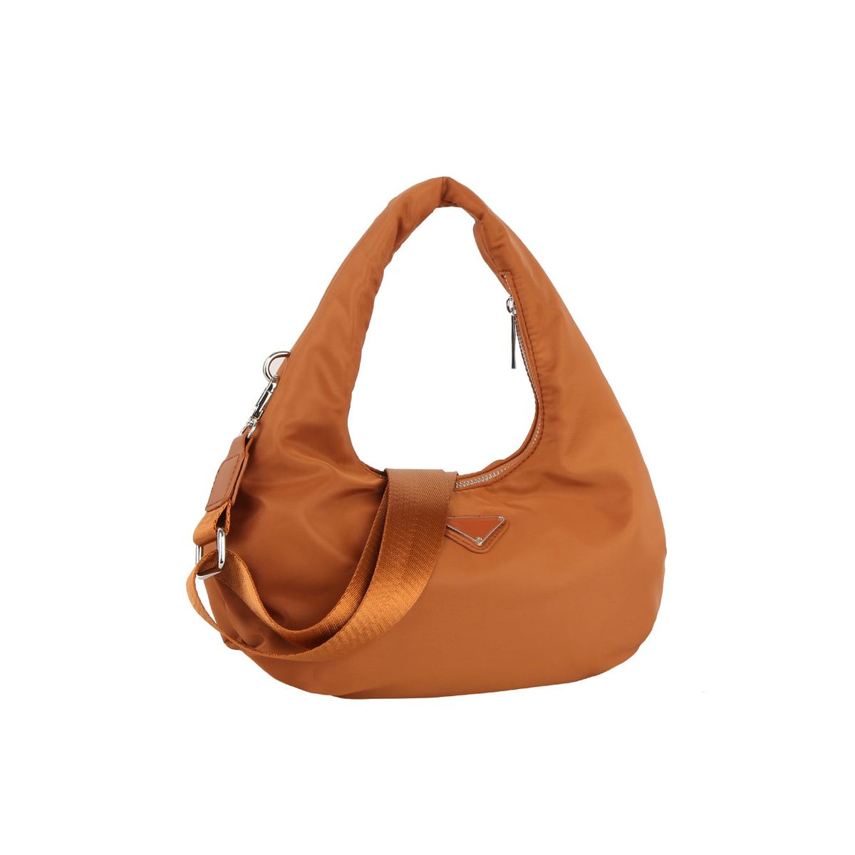 Nylon Shoulder Bag with Detachable Crossbody Strap - Brown