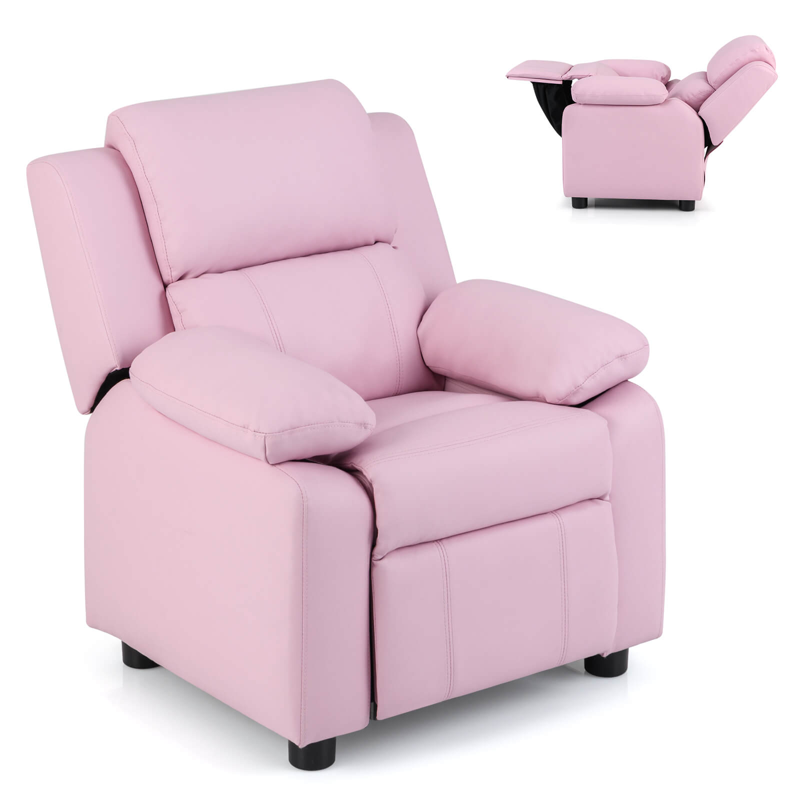 Kids' Deluxe Padded Armchair Recliner with Headrest and Storage Arm - Pink
