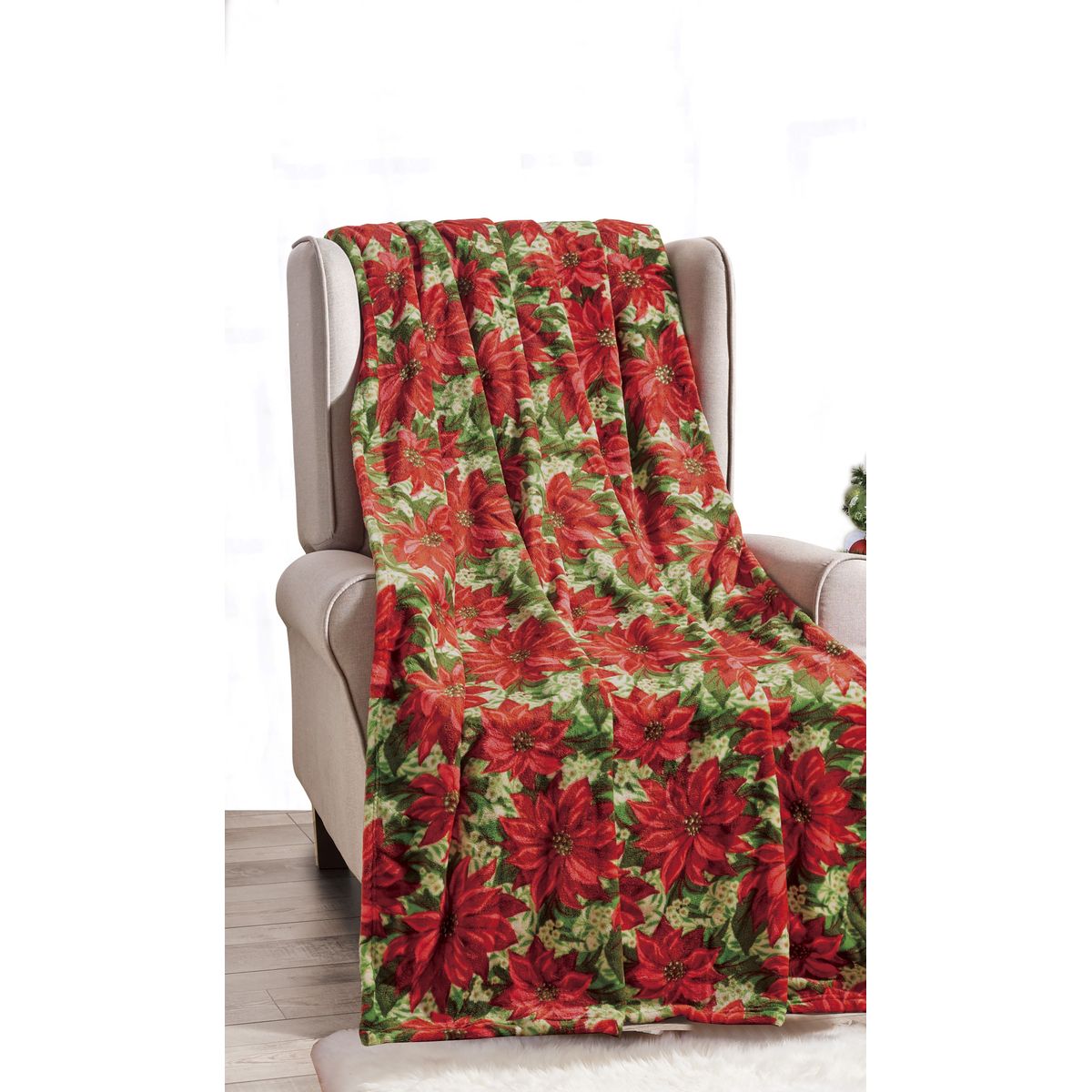 50 x 60-Inch Microplush Holiday Throw Blanket - Poinsettia