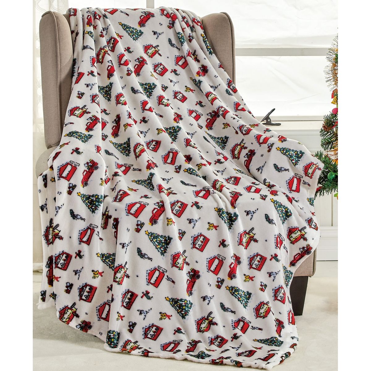 50 x 60-Inch Microplush Holiday Throw Blanket - Celebrating Christmas