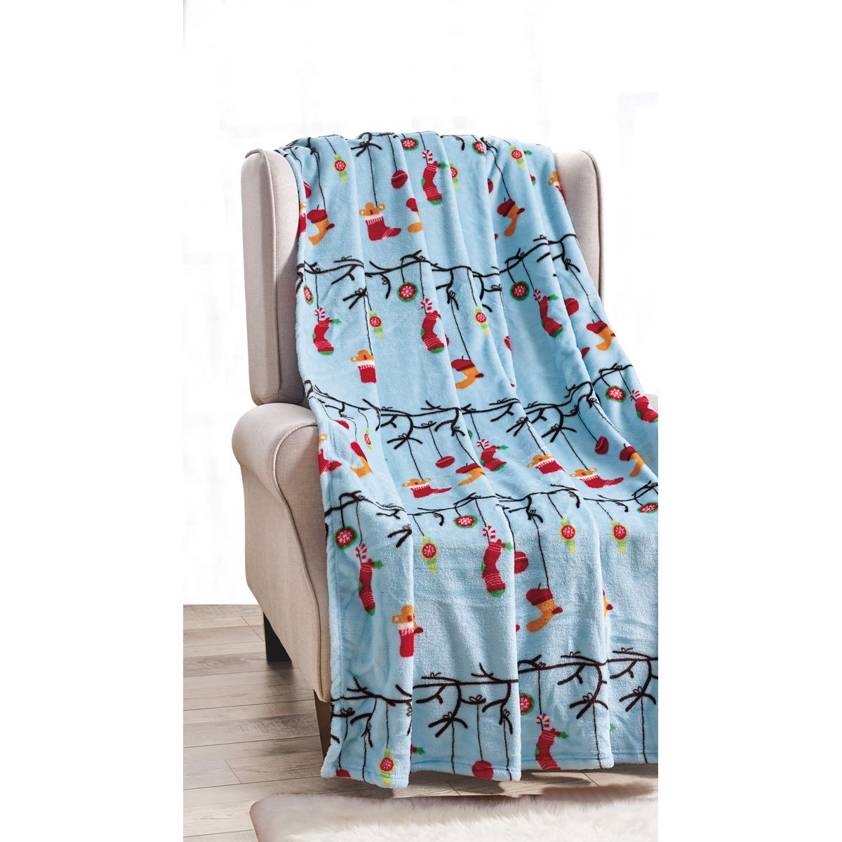 50 x 60-Inch Microplush Holiday Throw Blanket - Ornaments