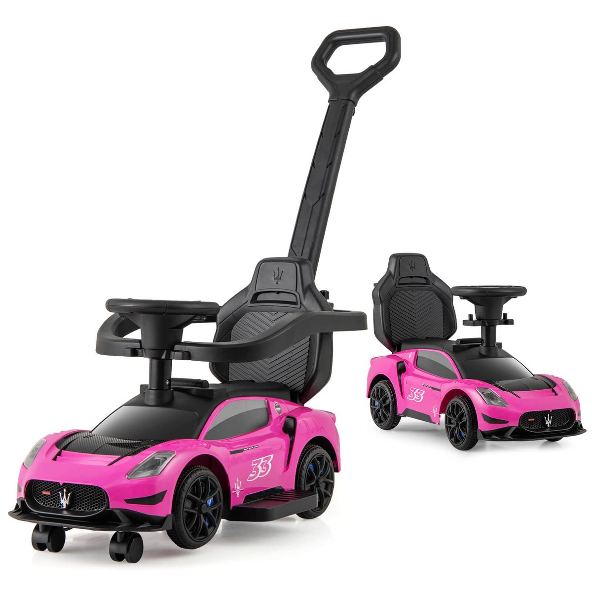 3-in-1 Kids Ride on Maserati Foot to Floor Push Car - Pink