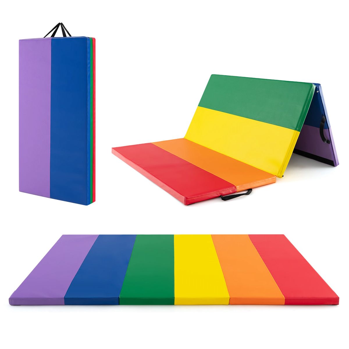 6' x 4' Tri-Folding Gymnastics Mat with Carrying Handles - Dark Multicolor