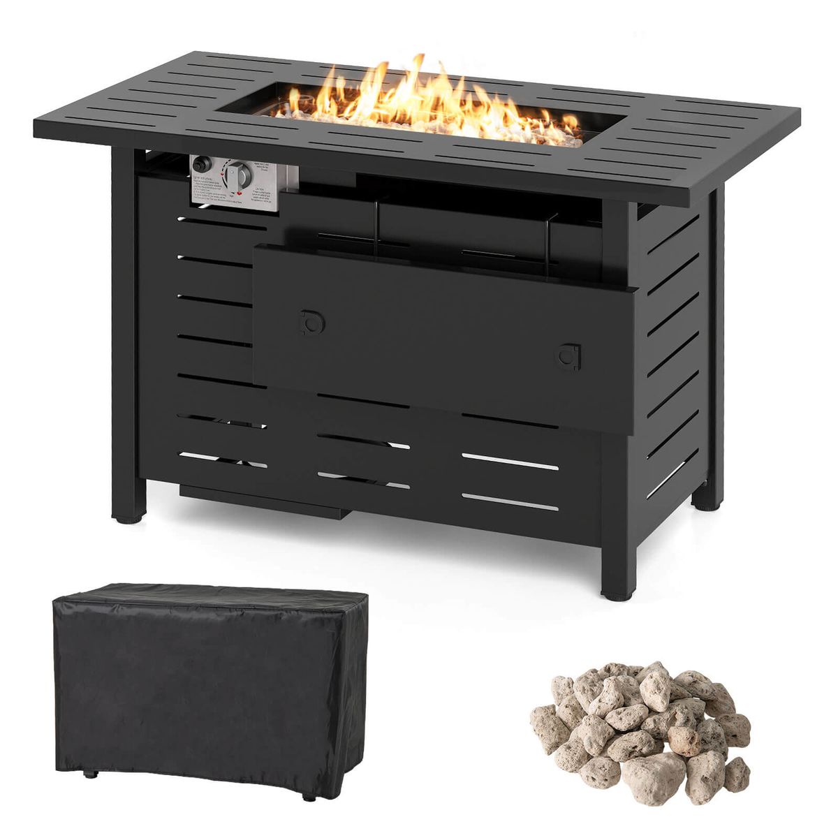 40-Inch Outdoor Propane Fire Pit with Adjustable Flames - Black