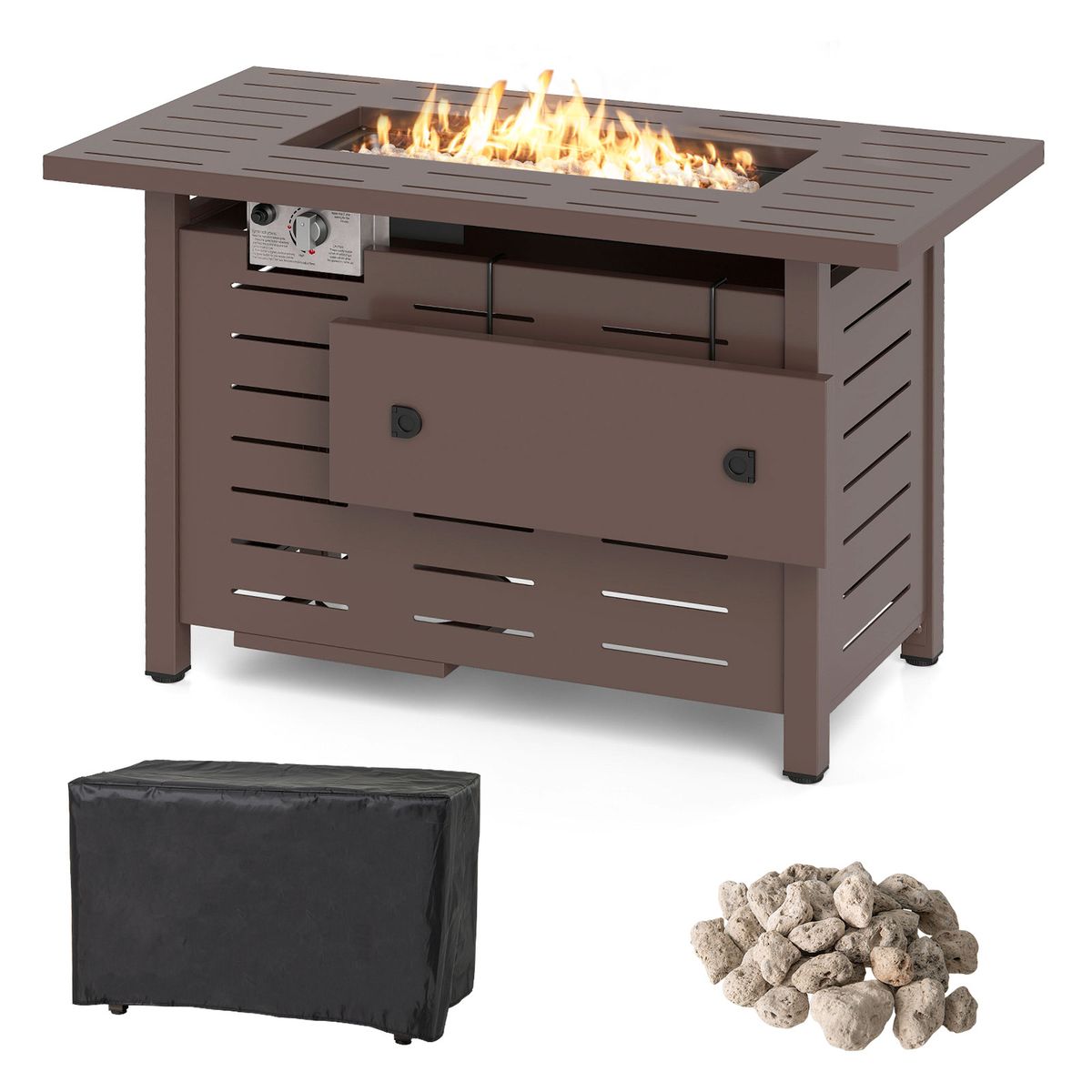 40-Inch Outdoor Propane Fire Pit with Adjustable Flames - Brown
