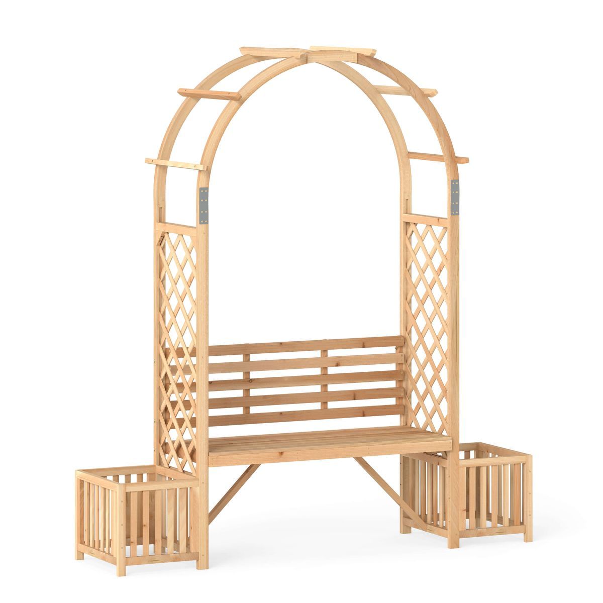 Patio Garden Bench Arbor Arch with Planting Boxes - Round Garden Bench Arbor Arc