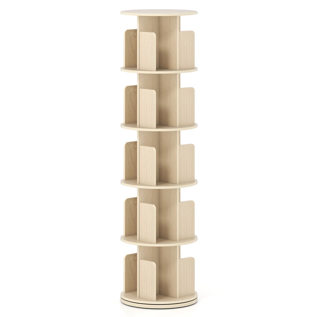 5-Tier Rotating Bookshelf with 360° Display Rack  - Natural-1-Piece