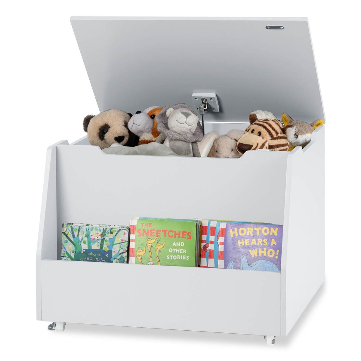 Kids Wooden Toy Box Storage Organizer with Flip-Top Lid - White