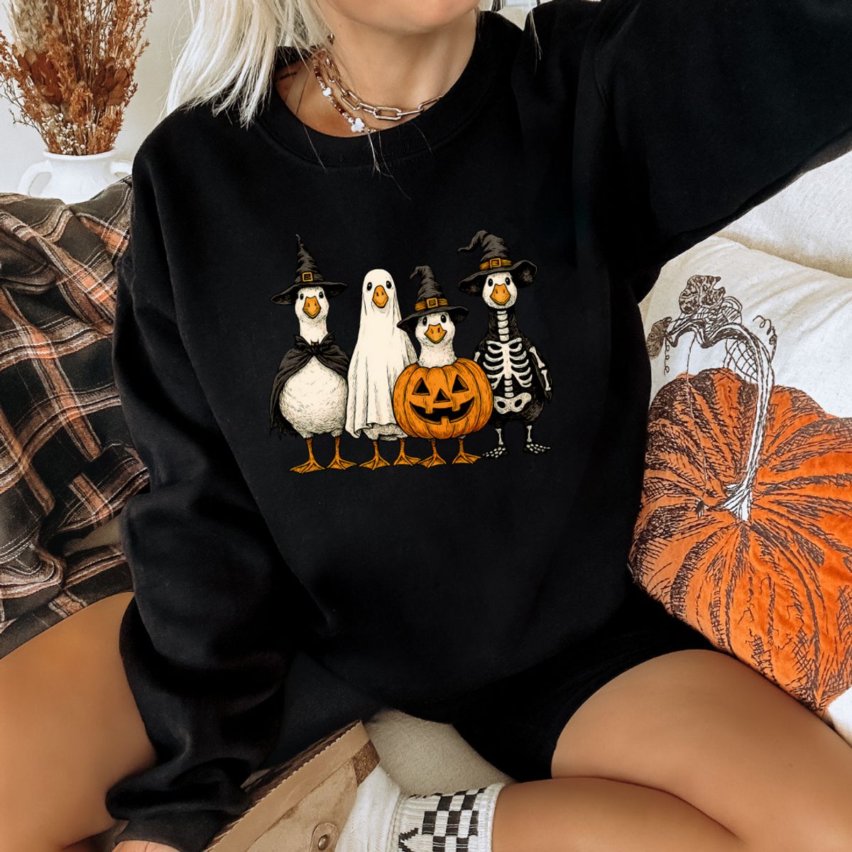 Halloween Geese Crewneck Sweatshirt - S / Black