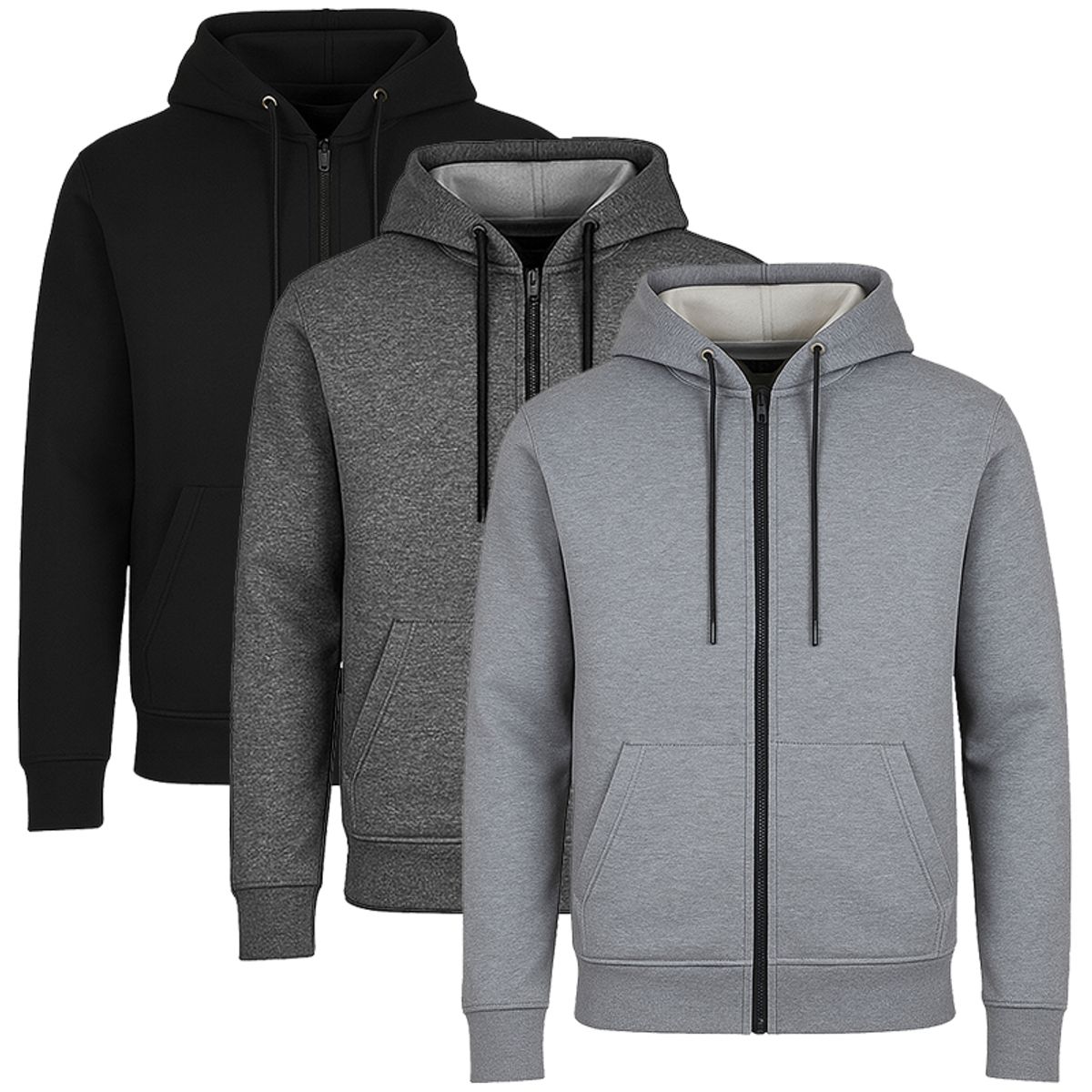 Men’s Fleece-Lined Full-Zip Hoodie (3-Pack) - MFH-1001-BK-CH-HG / S