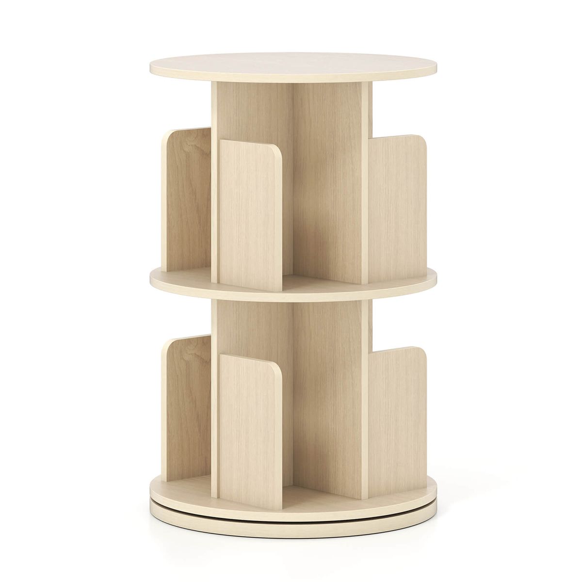 2-Tier Rotating Bookshelf with 360° Swivel - Natural-1-Piece