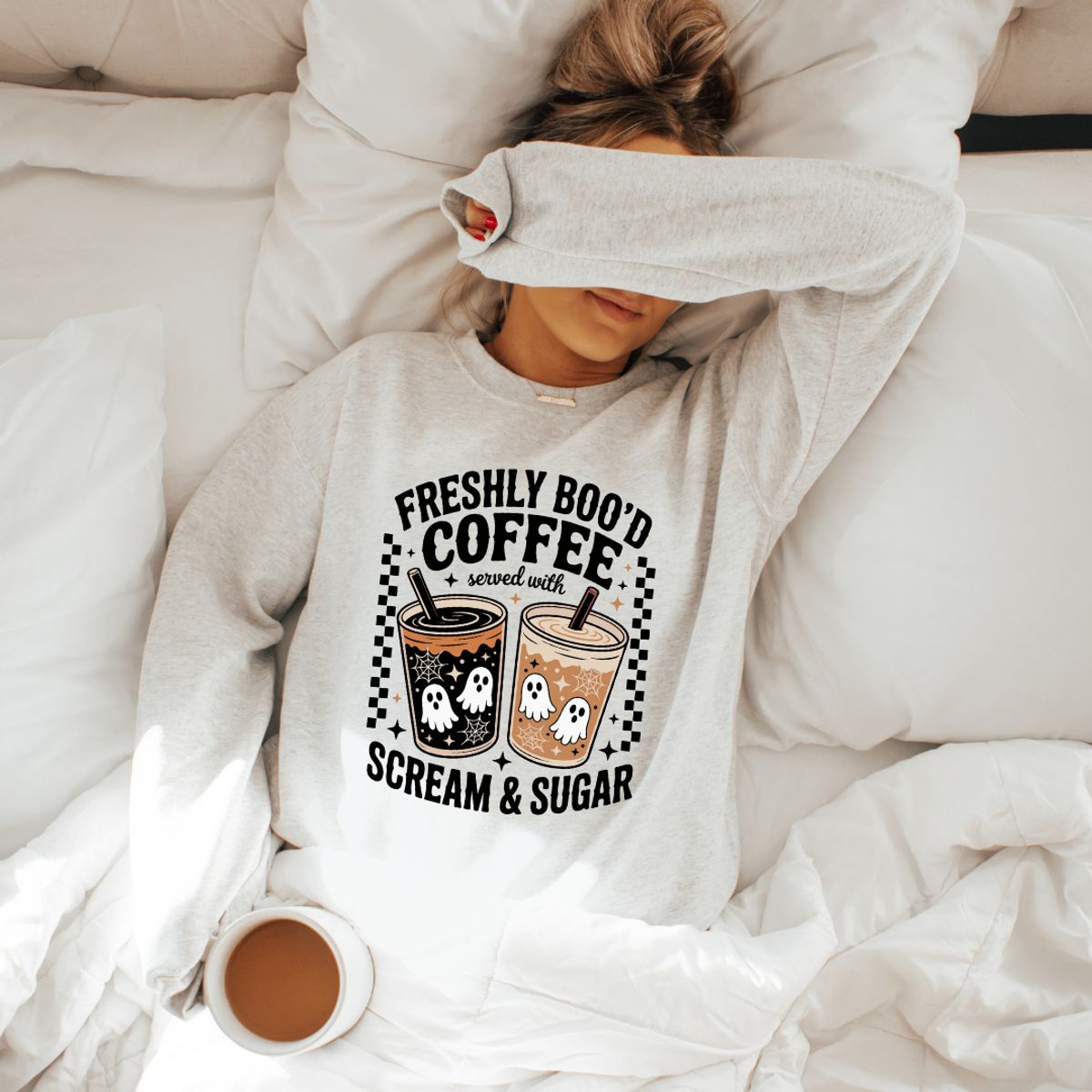 Freshly Boo'd Coffee Sweatshirt - Ash / S