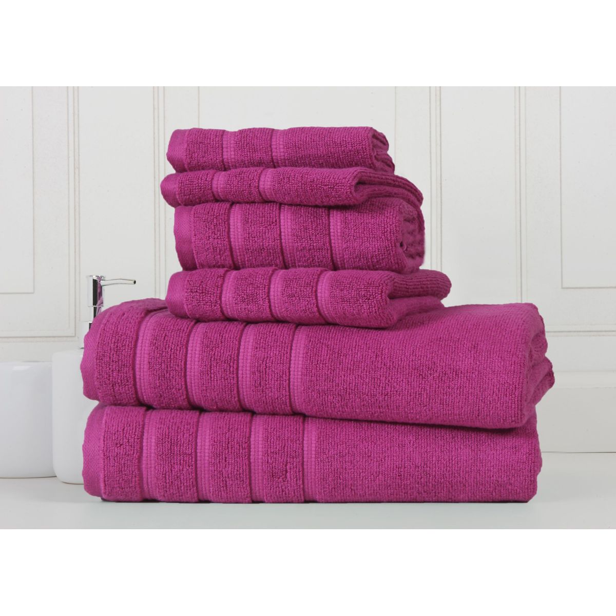 Zero Twist Egyptian Cotton 6-Piece Towel Set - 6 pc Towel - Raspberry