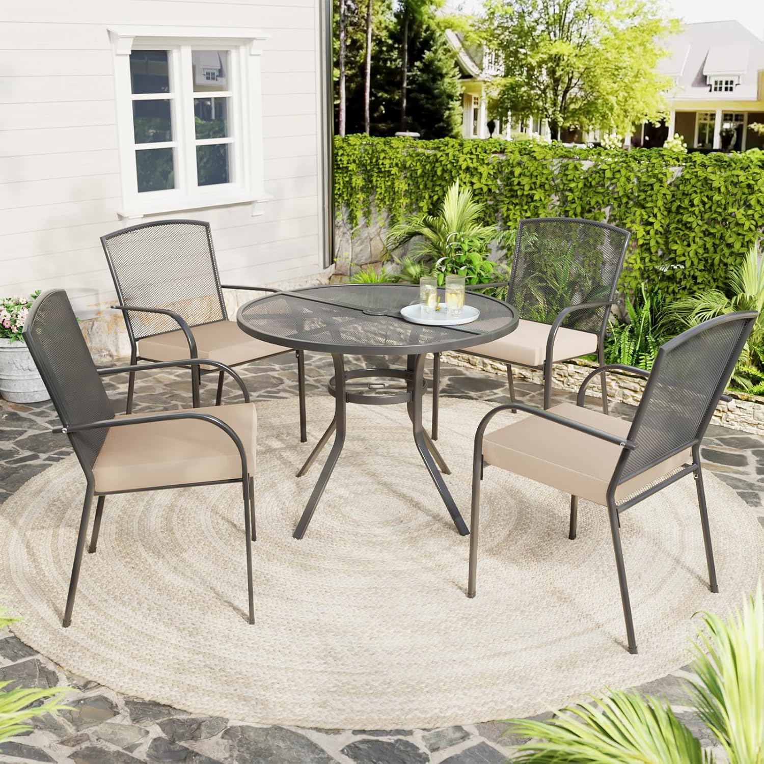 Metal Outdoor Table and Patio Dining Table Set for 4 - 19034GR+14148BG-UG01