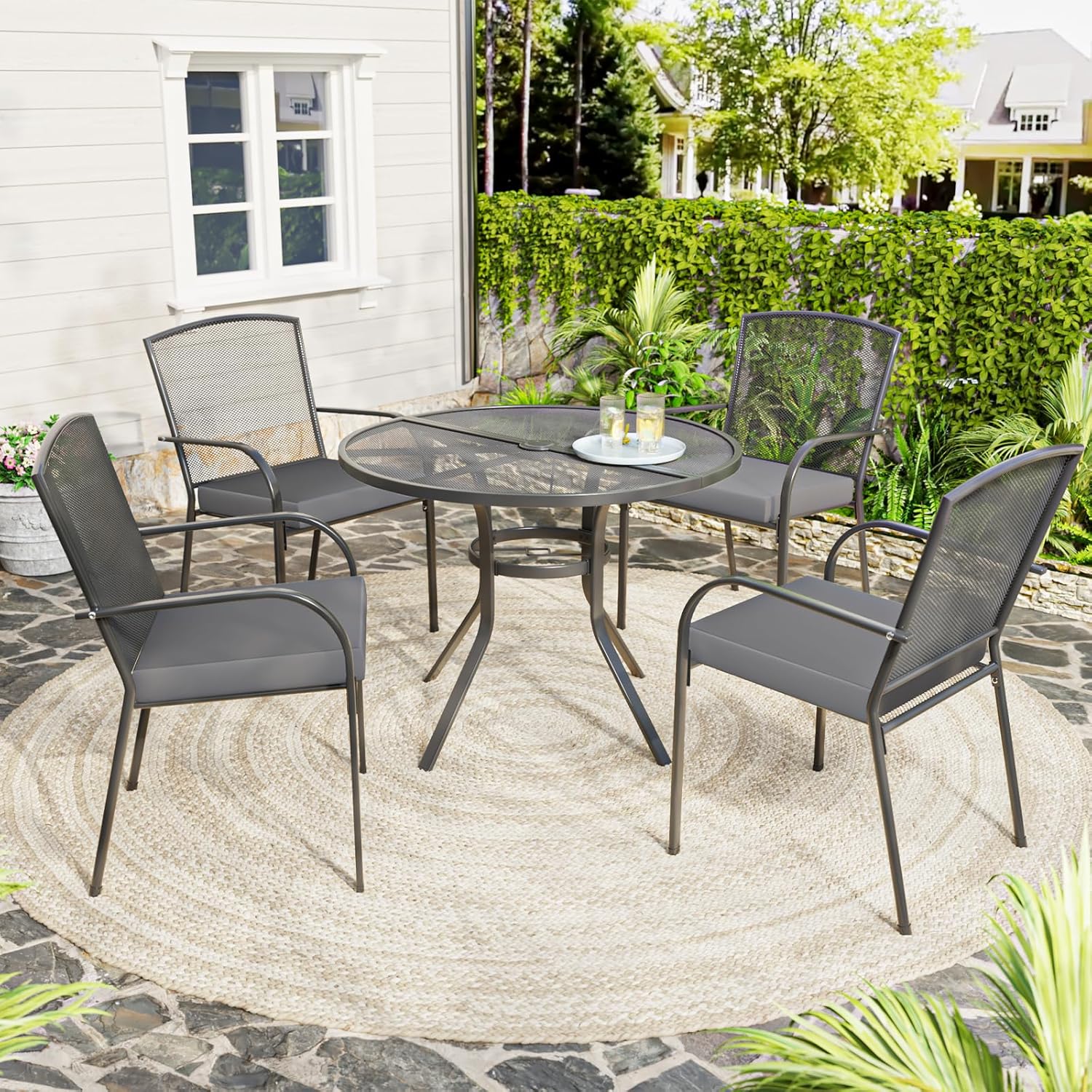Metal Outdoor Table and Patio Dining Table Set for 4 - 19034GR+14148DG-UG01
