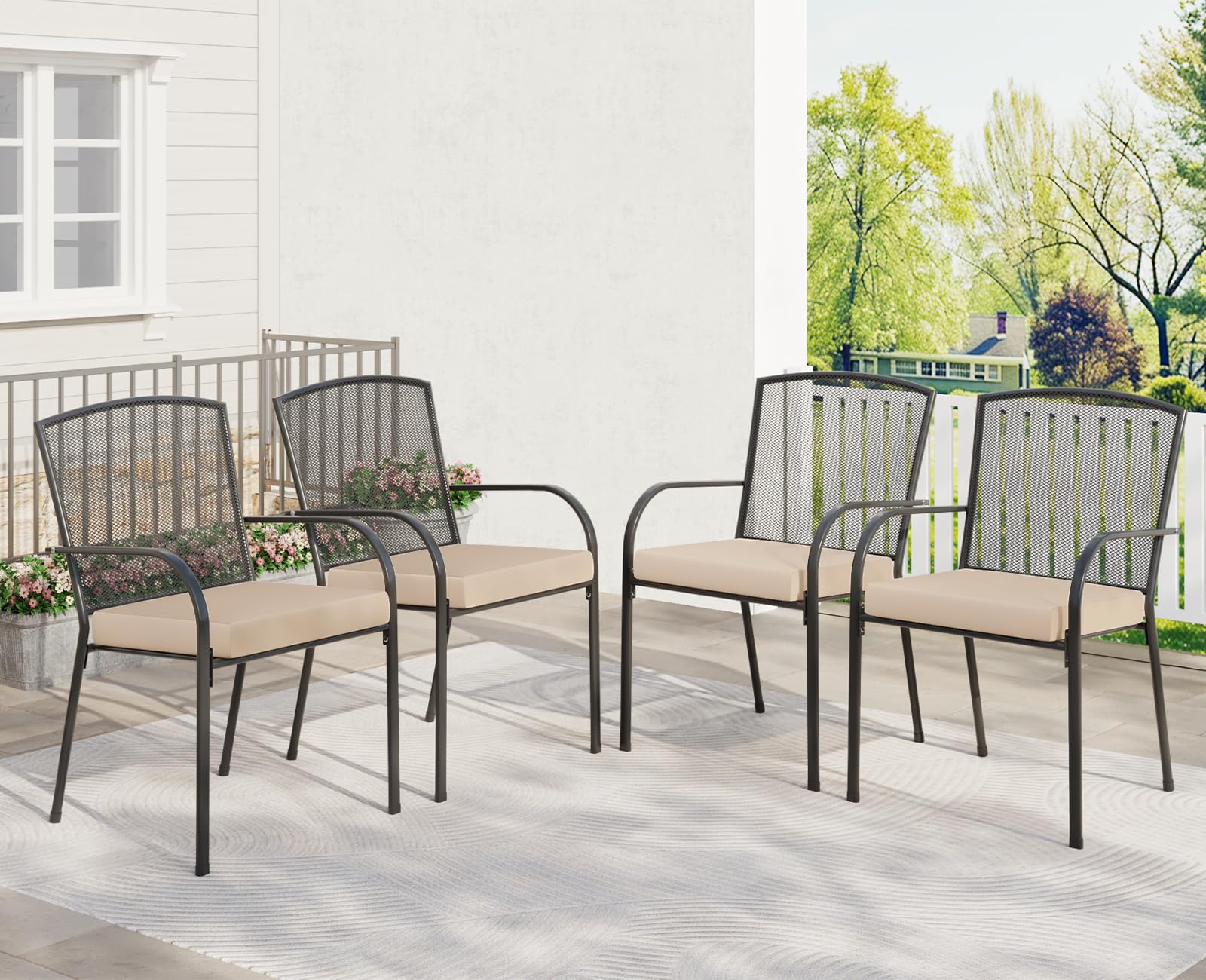 Metal Outdoor Table and Patio Dining Table Set for 4 - 1903334-C+14148BG-UG01