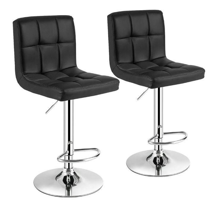 Adjustable Height Bar Stools with Modern Faux Leather Design (Set of 2) - Black