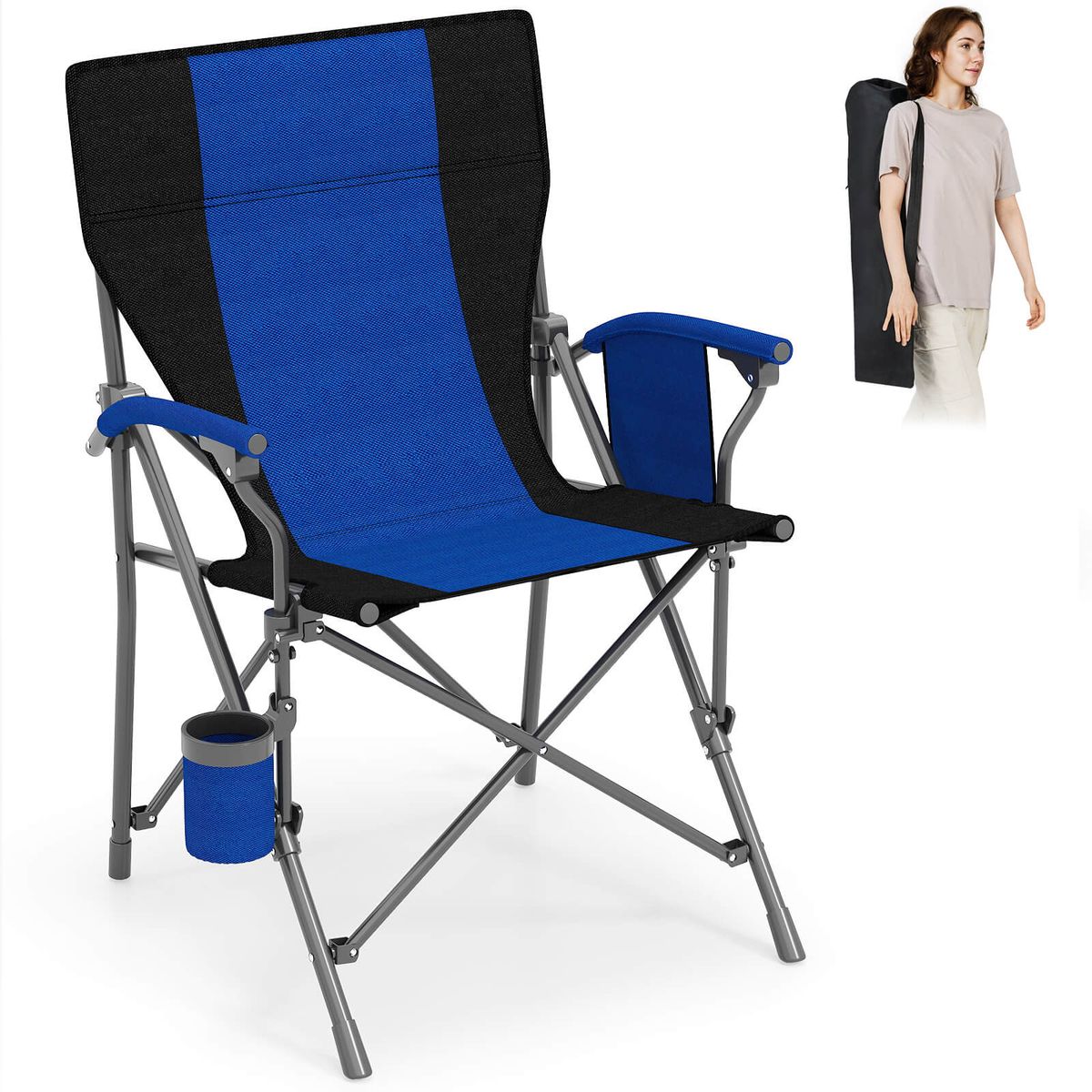 Folding Camping Chair with Drawstring Design - Navy-1
