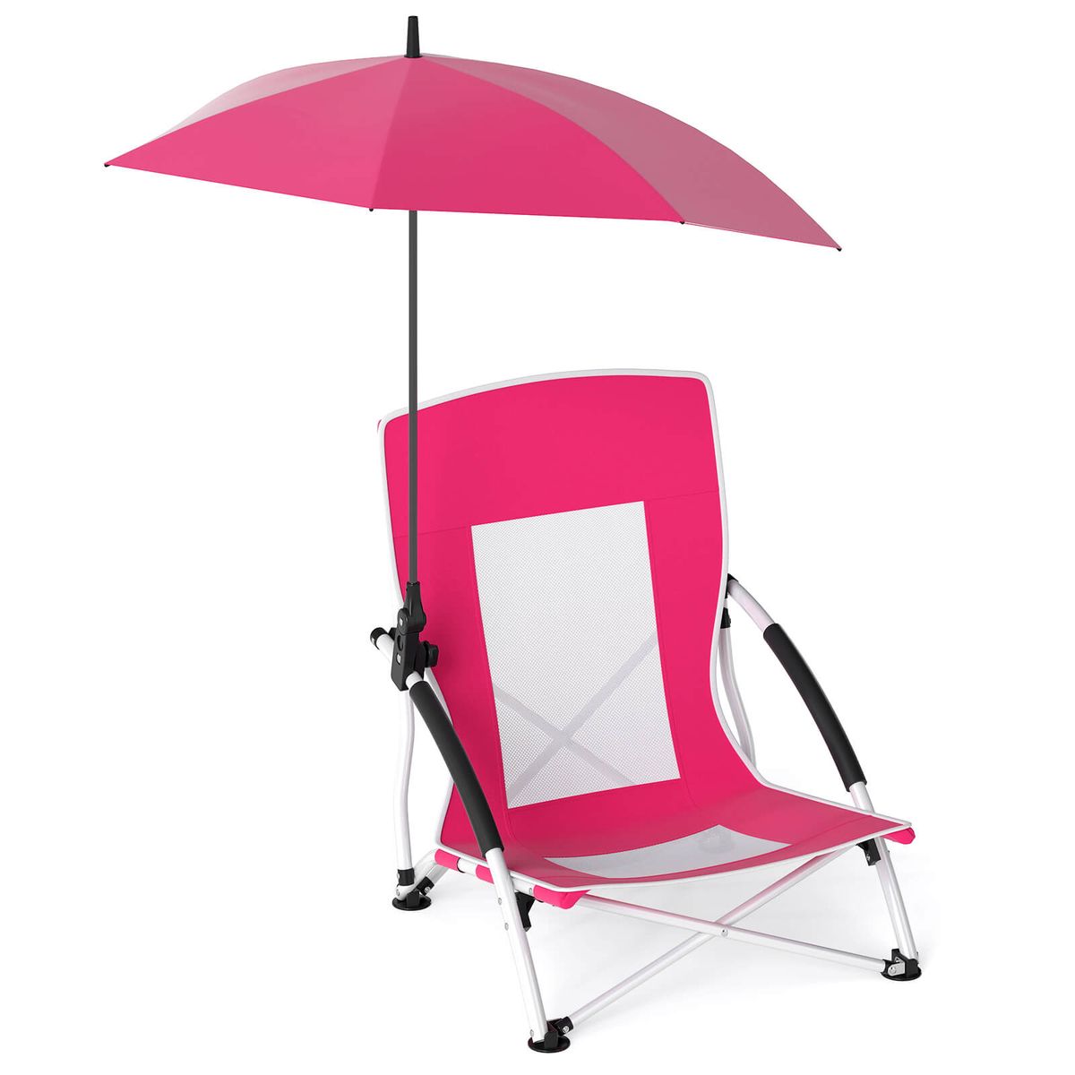 Portable Beach Umbrella Chair with Parasol and Tilt-Adjustable Knob - Pink-1