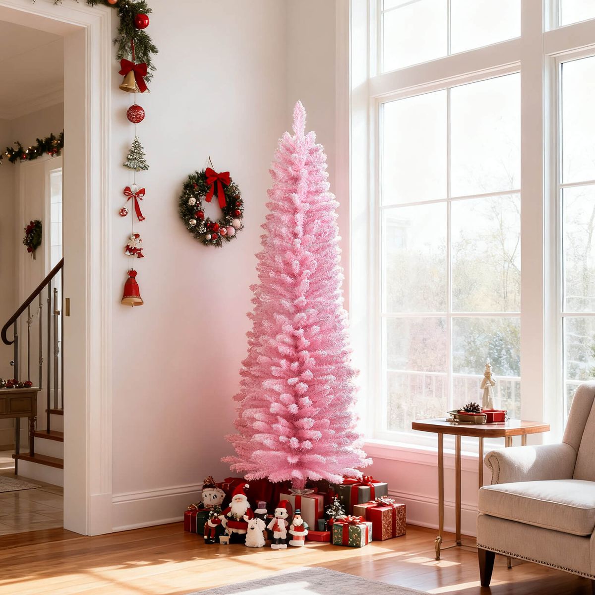 Artificial Pink Christmas Tree with Folding Metal Stand - 6 FT