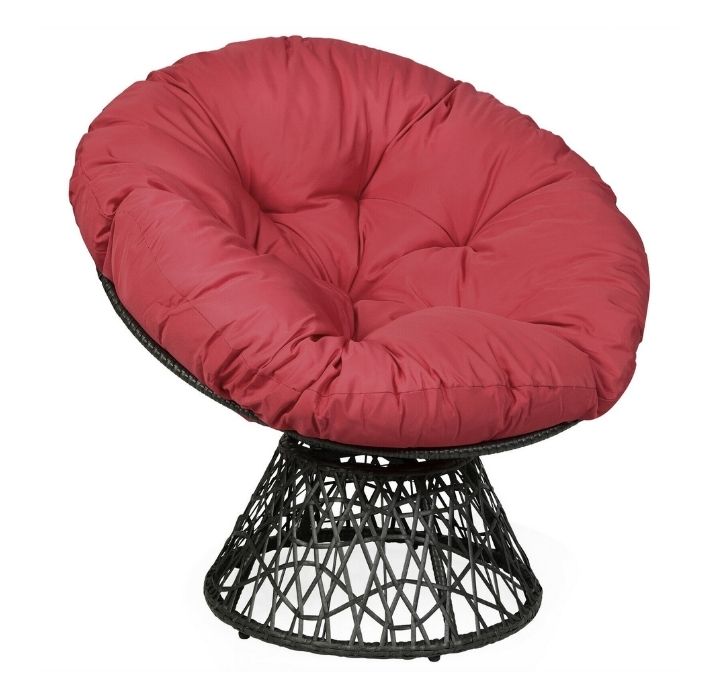 Rattan Ergonomic Swivel Papasan Chair - Burgundy