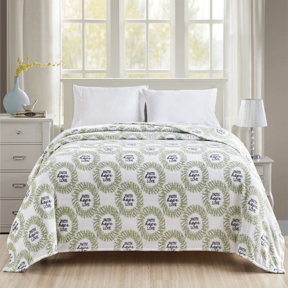 Oversized Queen or King Printed Blanket - Faith, Hope, Love - 90" x 90" Blanket