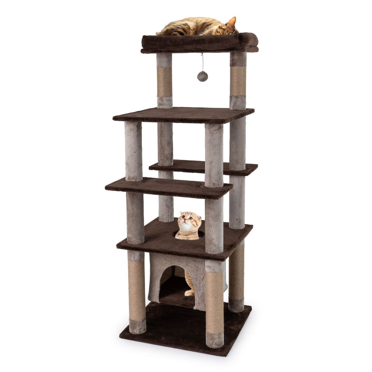 58" Large Multi-level Cat Tree - Cat Tree-Brown