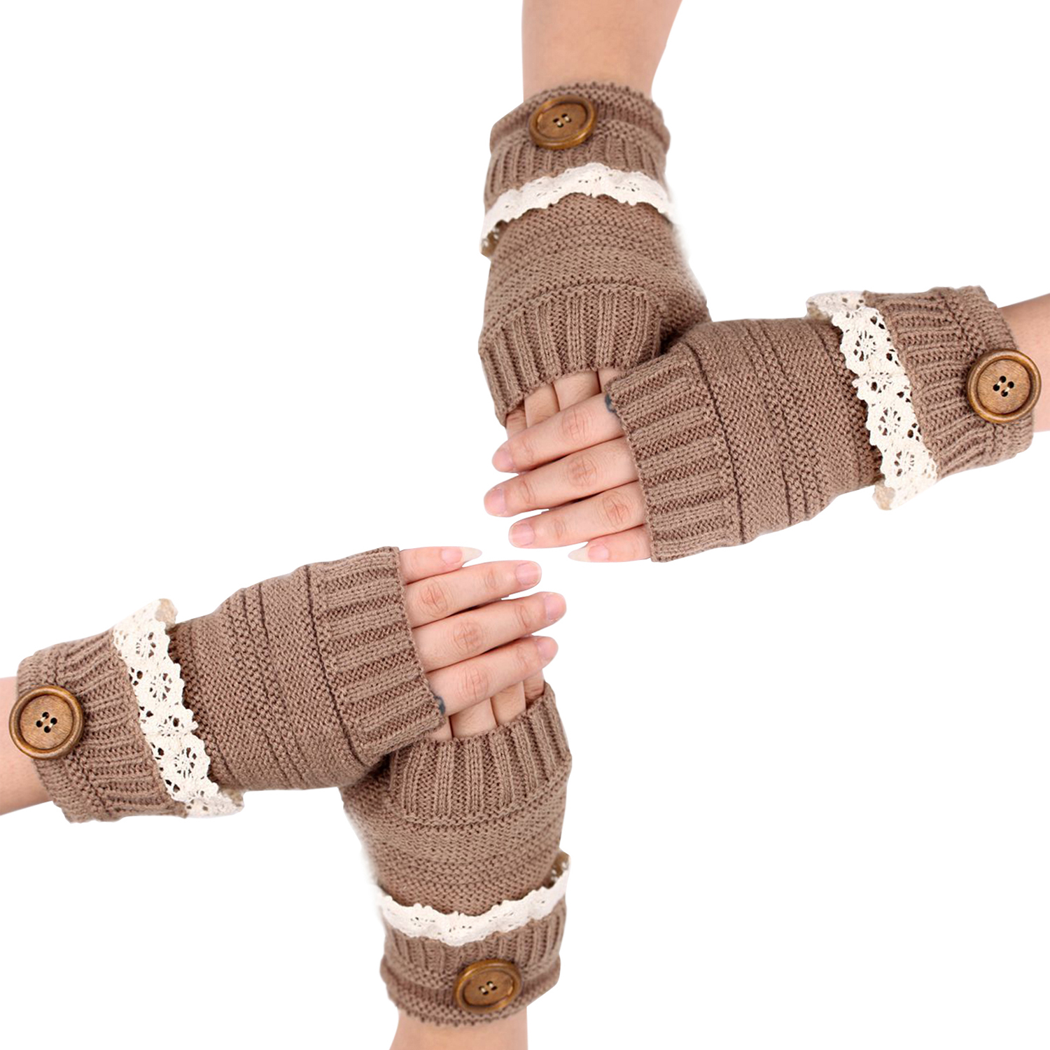 Fingerless Mitten Set (2-Pack) - Brown