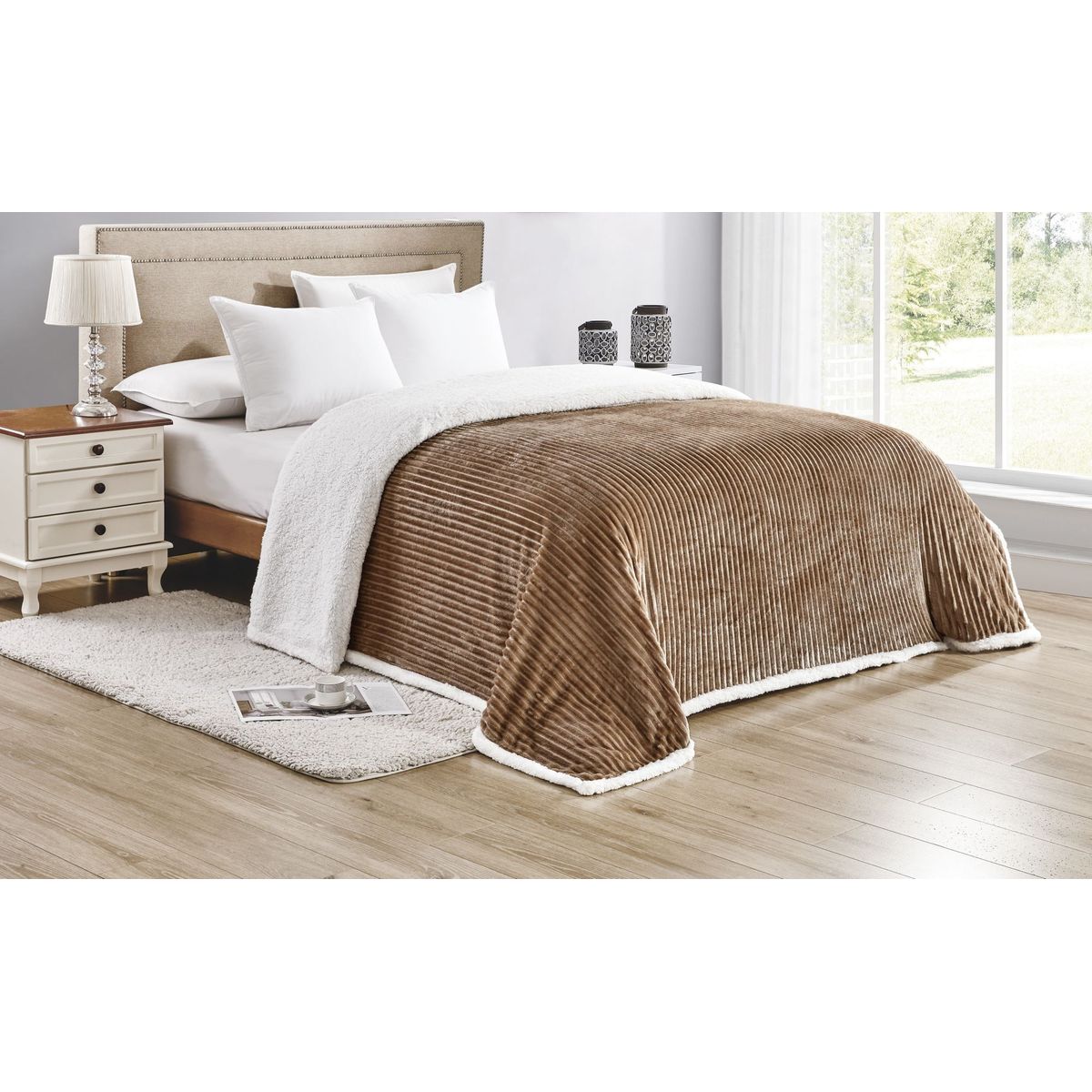 Ultra-Soft Sherpa and Corduroy Reversible Blanket - Queen - Taupe