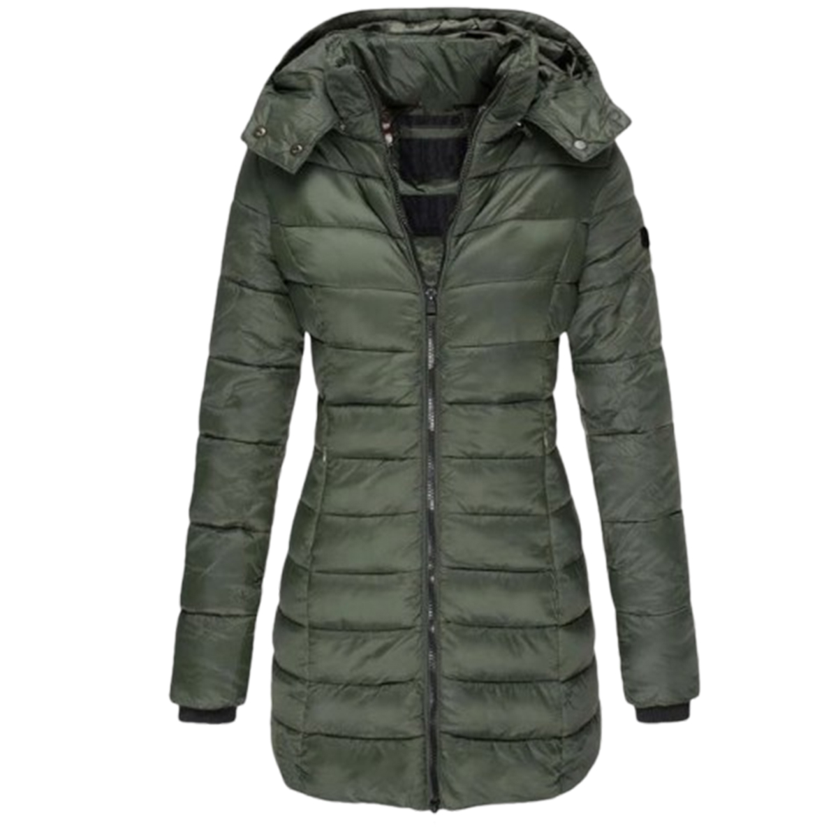 Women's Long Puffer Coat - Army Green, Large